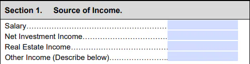 SBA Form 413 income sources section