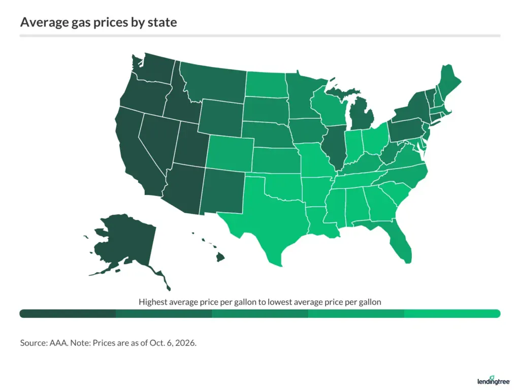 Average gas prices by state.